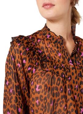 Blusa Naf Naf Estampado Leopardo Marrón Mujer
