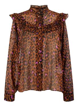 Blusa Naf Naf Estampado Leopardo Marrón Mujer