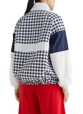 Chaqueta Tommy Jeans Canguro Cuadros Blanca Mujer