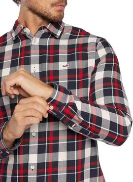 Camisa Tommy Jeans Essential Cuadros Roja Hombre