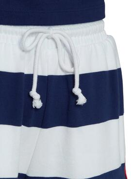 Short Adidas Mid Waist Rayas Marino y Blanco Mujer