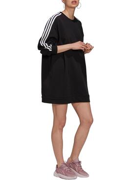 Sudadera Adidas Vestido Bandas Negro Para Mujer