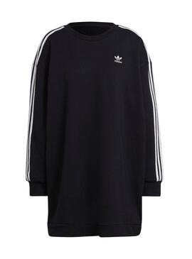 Sudadera Adidas Vestido Bandas Negro Para Mujer