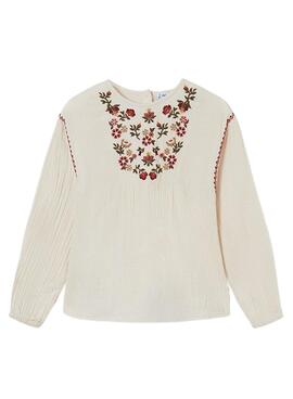 Blusa Mayoral Flores Bordadas Para Niña Biege