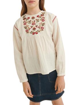 Blusa Mayoral Flores Bordadas Para Niña Biege