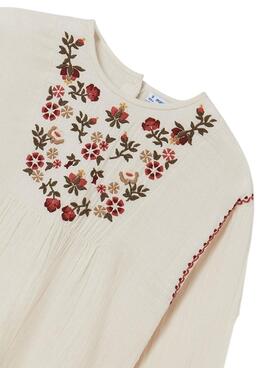 Blusa Mayoral Flores Bordadas Para Niña Biege