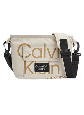 Bolso Calvin Klein Logo Bandolera Para Niña Beige