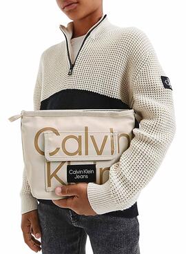 Bolso Calvin Klein Logo Bandolera Para Niña Beige