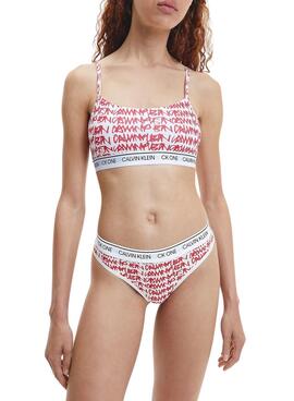 Tanga Calvin Klein Logo Print Mujer Rojo y Blanco