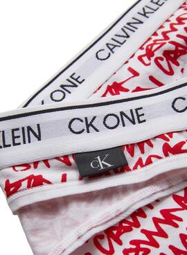 Tanga Calvin Klein Logo Print Mujer Rojo y Blanco