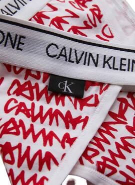 Braga Calvin Klein Logo Print Mujer Rojo y Blanco