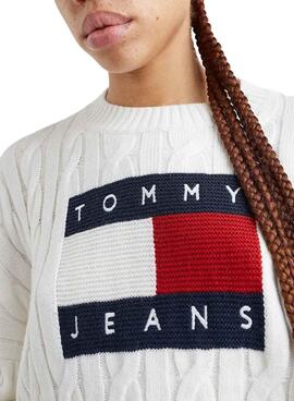 Jersey Tommy Jeans Center Flag Beige Para Mujer