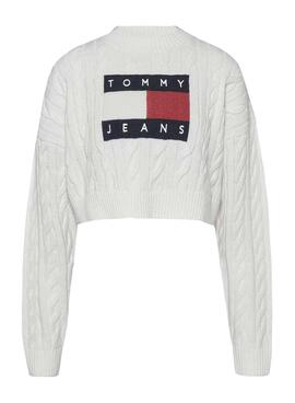 Jersey Tommy Jeans Center Flag Beige Para Mujer