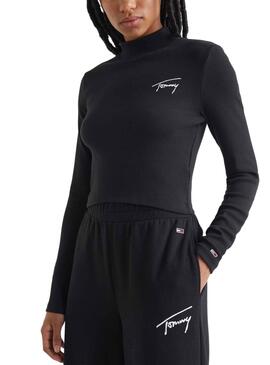 Camiseta Tommy Jeans Baby Signature Mujer Negro