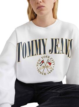 Sudadera Tommy Jeans Crop Relaxed Mujer Blanca