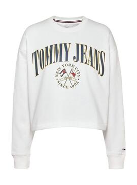 Sudadera Tommy Jeans Crop Relaxed Mujer Blanca