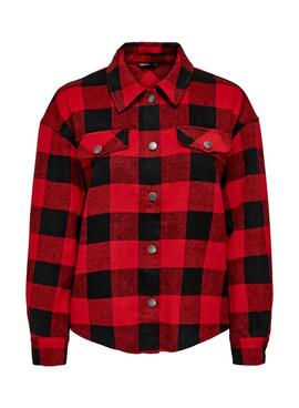 Sobrecamisa Only Marsala Check Mujer Roja y Negra