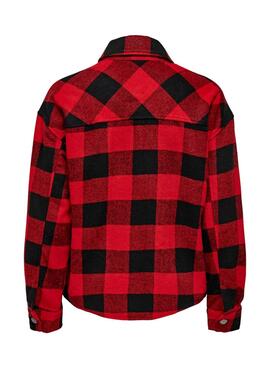 Sobrecamisa Only Marsala Check Mujer Roja y Negra