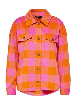 Sobrecamisa Only Marsala Check Mujer Rosa 