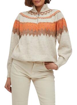 Jersey Vila Vialva Zip Holgado para Mujer Beige