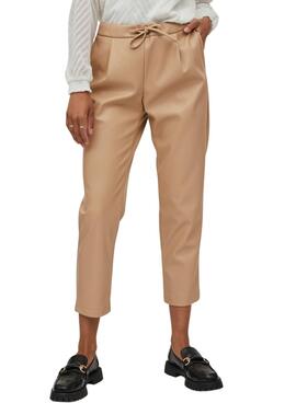 Pantalón Vila Vinille Polipiel para Mujer Camel