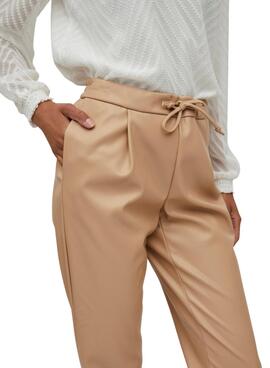 Pantalón Vila Vinille Polipiel para Mujer Camel