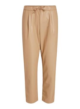 Pantalón Vila Vinille Polipiel para Mujer Camel