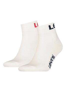 Calcetines Levis Mid Cut Sport Logo Hombre Blancos