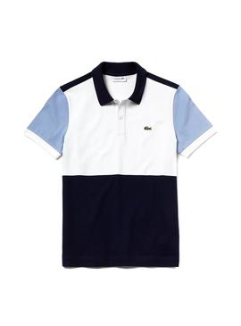 Polo Lacoste Franjas Blanco Hombre