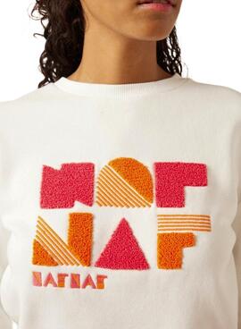 Sudadera Naf Naf Logo Relieve para Mujer Beige
