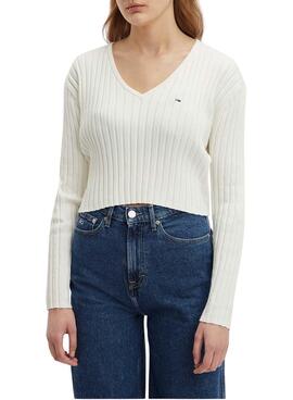 Jersey Tommy Jeans Reg Rib Blanco Para Mujer