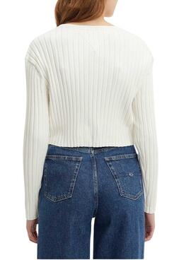 Jersey Tommy Jeans Reg Rib Blanco Para Mujer