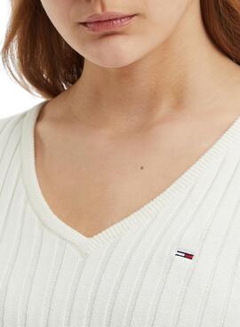 Jersey Tommy Jeans Reg Rib Blanco Para Mujer