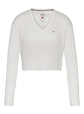 Jersey Tommy Jeans Reg Rib Blanco Para Mujer