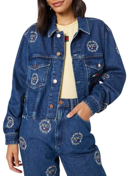 Chaqueta Vaquera Jeans Bordada Azul Mujer