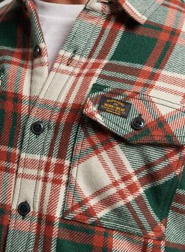 Camisa Superdry Miller Wool para Hombre Verde Rojo