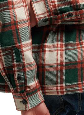 Camisa Superdry Miller Wool para Hombre Verde Rojo