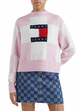 Jersey Tommy Jeans Checker Flag Rosa para Mujer