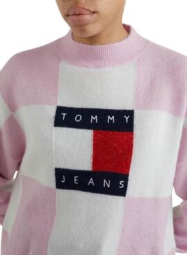 Jersey Tommy Jeans Checker Flag Rosa para Mujer