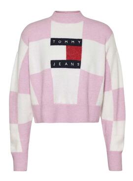 Jersey Tommy Jeans Checker Flag Rosa para Mujer