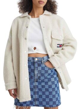 Sobrecamisa Tommy Jeans Sherpa Beige para Mujer