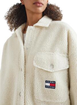 Sobrecamisa Tommy Jeans Sherpa Beige para Mujer