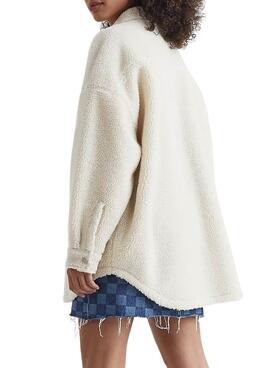 Sobrecamisa Tommy Jeans Sherpa Beige para Mujer