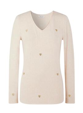 Camiseta Naf Naf Corazones Beige para Mujer