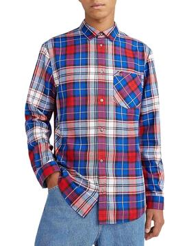 Camisa Tommy Jeans Check Azul y Rojo para Hombre