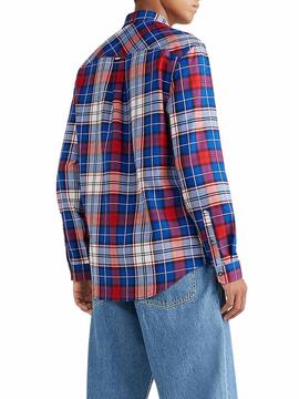 Camisa Tommy Jeans Check Azul y Rojo para Hombre