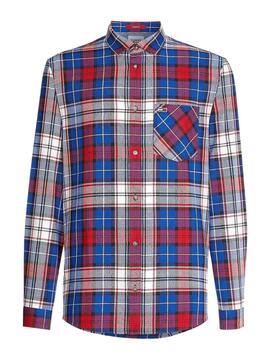 Camisa Tommy Jeans Check Azul y Rojo para Hombre