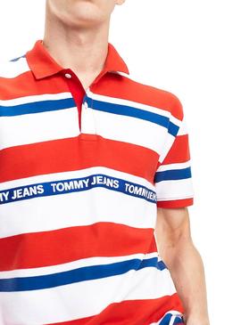 Polo Tommy Jeans Multi Stripe Rojo Hombre