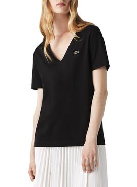 Camiseta Lacoste Cuello V para Mujer Negro