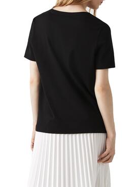 Camiseta Lacoste Cuello V para Mujer Negro
